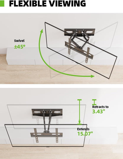 USX MOUNT TV Wall Mount - Dual Articulating Arms for 32-74 Inch Flat Screen | Swivel & Tilt Features