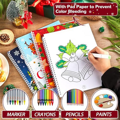 Christmas Coloring Books for Kids Set of 4 - Holiday Activity Books for Winter Party & Gifts