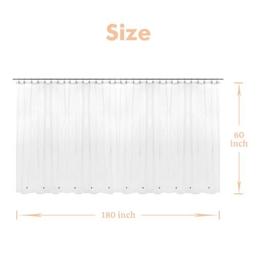 Mrs Awesome Clawfoot Tub Shower Curtain or Liner with 12 Magnets - Free 36 Hooks Included, Waterproof PEVA, 180" x 60", Clear