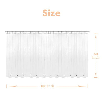 Mrs Awesome Clawfoot Tub Shower Curtain or Liner with 12 Magnets - Free 36 Hooks Included, Waterproof PEVA, 180" x 60", Clear