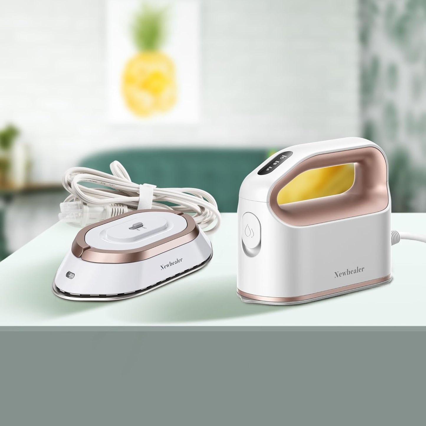Newbealer Travel Iron Bundle - Dual Voltage Smart Steam Iron with Non-Stick Ceramic Soleplate | Gold