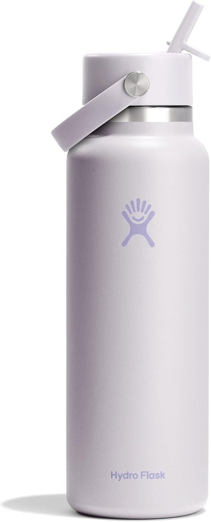Hydro Flask Water Bottle - Insulated Stainless Steel - 40 Oz Cloud Pink with Wide Straw Lid