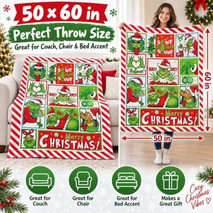 Christmas Cartoon Flannel Blanket - Holiday Throw Blanket for Home & Gifts