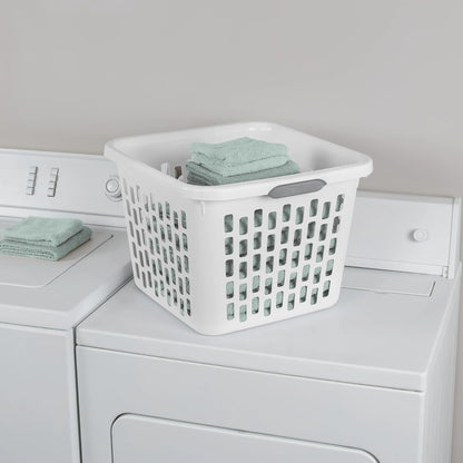 Regine Square Plastic Laundry Basket - BPA-Free, Sturdy & Stackable, 1.5 Bushel, White with 2 Comfort Grip Handles