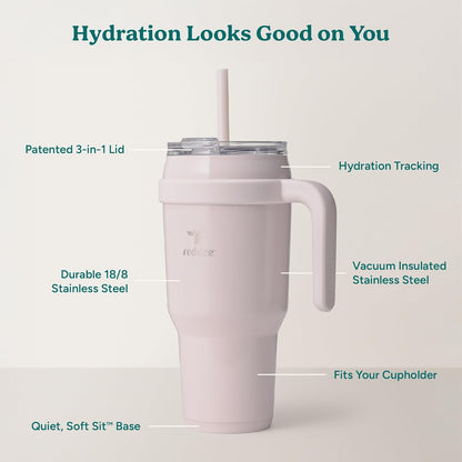 REDUCE Cold1 40 oz Tumbler - Vacuum Insulated Stainless Steel Water Bottle with Handle & Straw | Gloss Cotton Finish