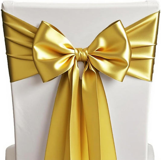 Wedding Satin Gold Chair Sashes by [Brand Name] - Elegant 7x108 Inch Fitted Ribbons for Parties & Events | 50 Pack