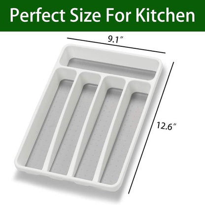 Loyareal Silverware Organizer - 5 Compartment Plastic Kitchen Drawer Tray | White Flatware Holder