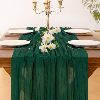 Socomi Emerald Green Cheesecloth Table Runner - 120 Inch Rustic Boho Decor for Weddings & Events