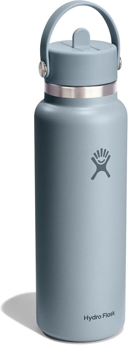 Hydro Flask Water Bottle - Insulated Stainless Steel - 40 Oz Shale Gray with Wide Straw Lid