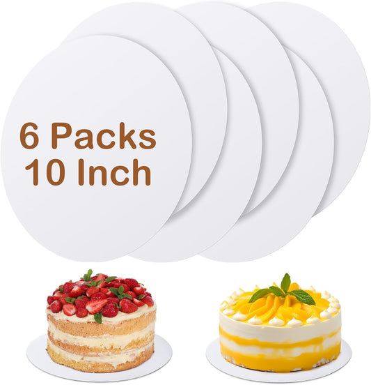 Skiennix 10-Inch Round Cake Boards - 6 Pcs Waterproof & Oil-Proof Food-Grade Cardboard for Weddings & Desserts