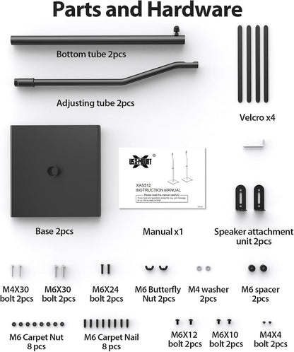 USX MOUNT Universal Speaker Stands - Height Adjustable 30" to 39" for Satellite & Bookshelf Speakers, 1 Pair