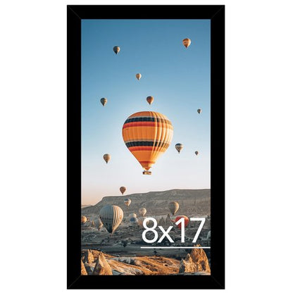 JCJMY 8x17 Black Picture Frame for Poster Photo, Horizontal & Vertical Formats, Wall Hanging, 8 x 17 Wall Gallery Poster Photo Frame