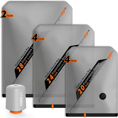 Vacbird Rechargeable Wireless Pump Travel Storage Bags - 10 Pack Portable Vacuum Compression Bags for Clothes & Blankets
