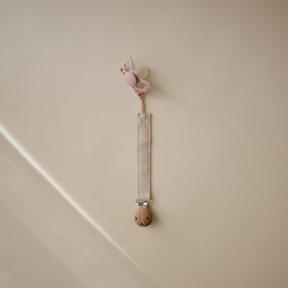 Mushie Linen Baby Pacifier Clip Holder - Soft Fabric Strap, 2-Pack in Olive & Shifting Sand