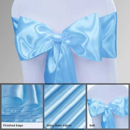 Babenest Satin Chair Sashes - Upgraded 50 Pcs Chair Ribbons & Bows for Weddings & Events | Baby Blue