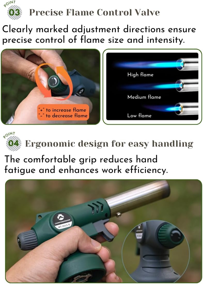 CAMPINGMOON Butane Torch - High Power Cooking Blow Torch Head | Green MT-2913-G
