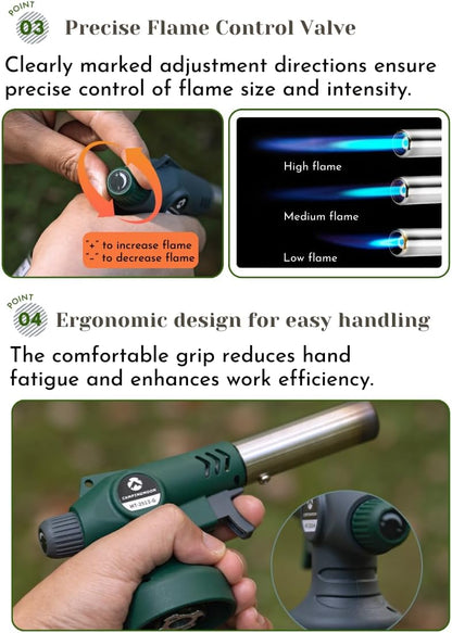 CAMPINGMOON Butane Torch - High Power Cooking Blow Torch Head | Green MT-2913-G