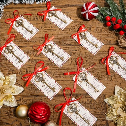 24 Sets Santa’s Magic Key with Card & Ribbon - No Chimney Christmas Ornament - Holiday Tradition Metal Key Decoration - Variation of THIS listing
