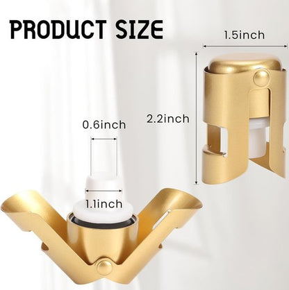 Champagne Stoppers Stainless Steel, Prosecco Sparkling Wine Bottle Stopper with Silicone Sealing Plug, Leak proof Keep Fresh Reusable Champagne Cork & Saver (Gold, 2 Pack)