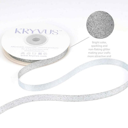 Silver Glitter Ribbon 3/8 Inch x 25 Yards Cut Edge - Christmas Ribbon (Variation: Silver+3/8"X 25Yd)
