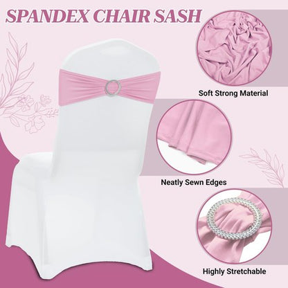 MDS Premium Spandex Chair Sashes - Universal Stretch Covers with Buckle Slider | Pack of 75 - Blush Pink