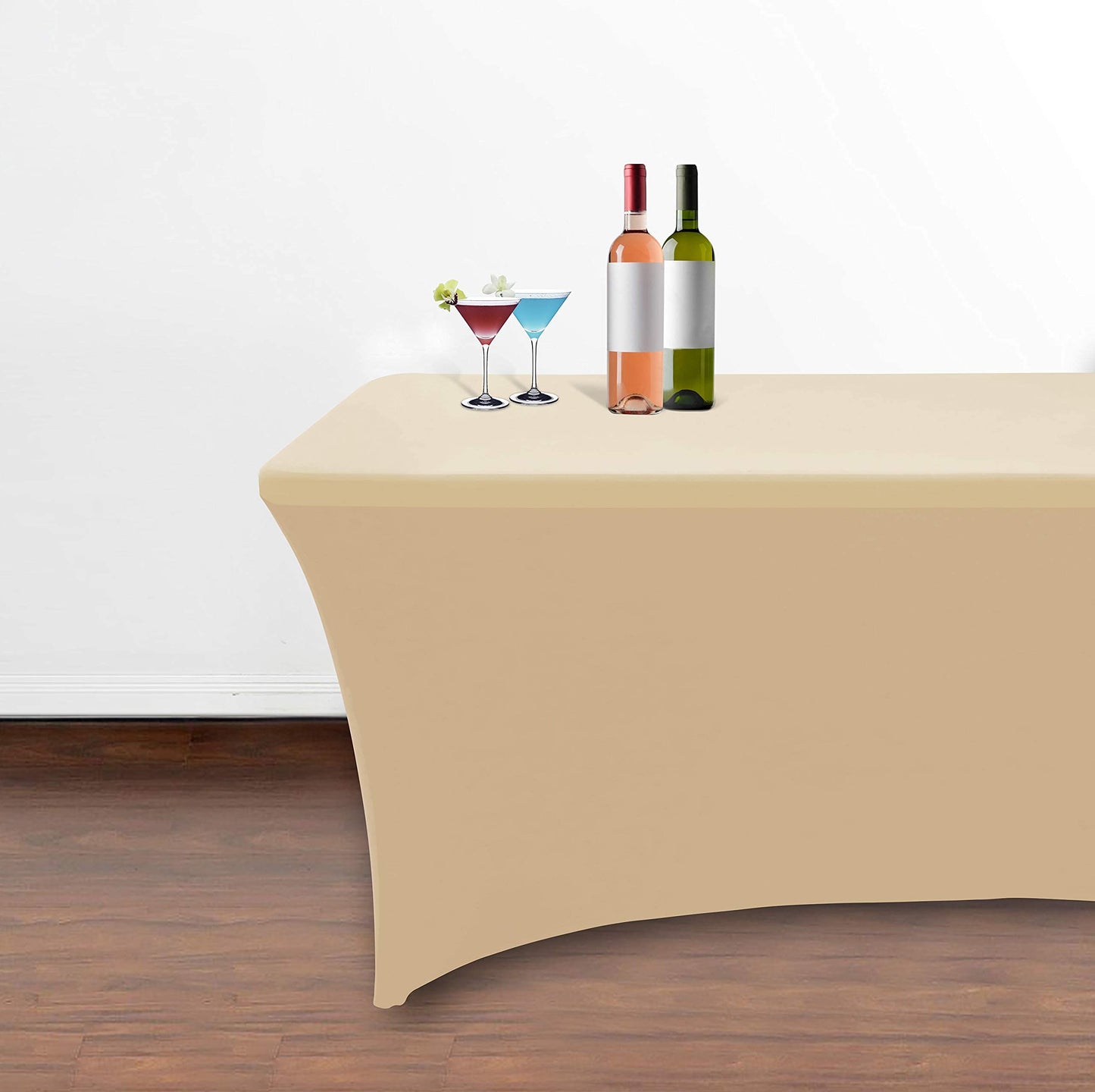 Obstal 4Ft Stretch Spandex Table Cover for Standard Folding Tables - 2 Pack Universal Rectangular Fitted Tablecloth for Party, Banquet, Events, Trade Show (Champagne, 48L x 24W x 30H Inches)