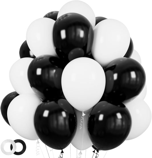 Skiennix 100 Pcs Black & White Balloons - 12 Inch Thickened Latex for Birthday & Wedding Decor