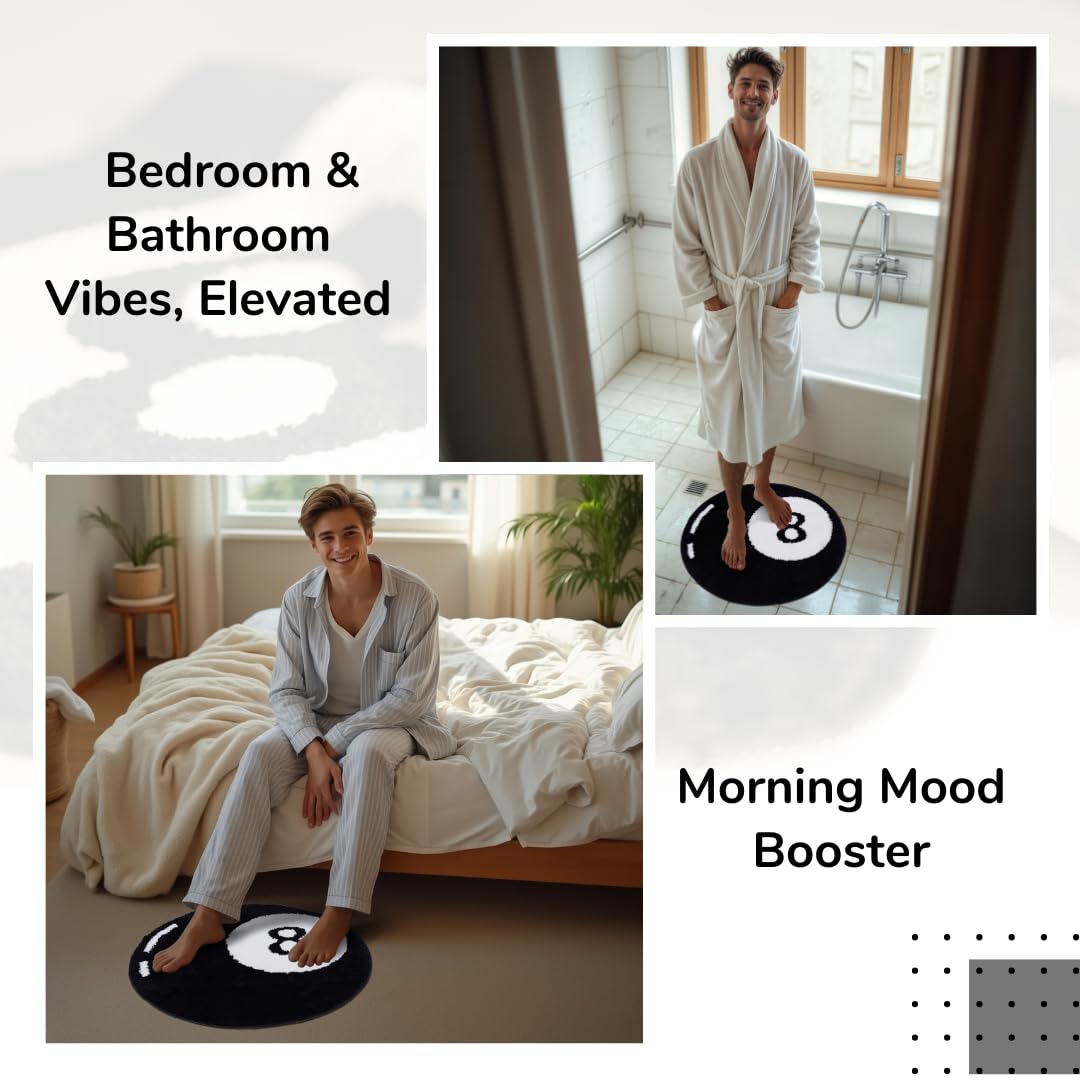 Slothy Fafi 8 Ball Rug - 24 Inch White & Black Hypebeast and Aesthetic Rugs for Bedroom & Living Room - Y2K Room Decor