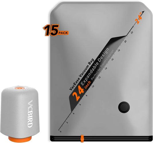 Rechargeable Wireless Pump | Travel Storage Bags Set - 15 Medium Vacuum Bags for Space-Saving Packing