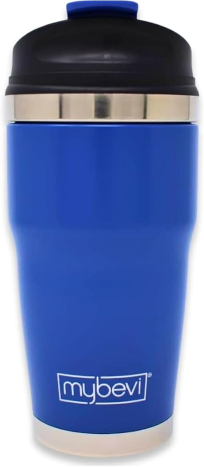 Retro Wave Insulated Tumbler - Triple-Layer Vacuum Stainless Steel Coffee & Tea Travel Cup | 12 oz Matte Navy, Spill-Resistant Lid
