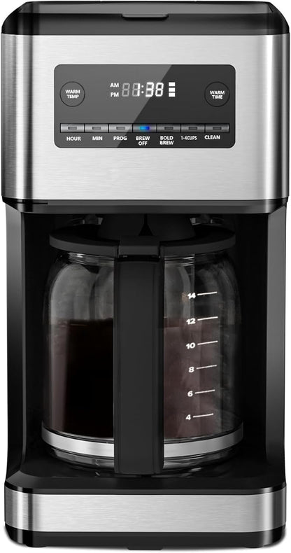 Skiennix 14-Cup Programmable Coffee Maker - Reusable Filter, Auto Pause & Self-Cleaning | Stainless Steel