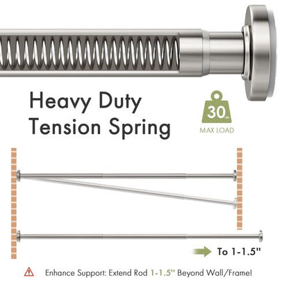 AmazerBath Nickel Spring Tension Shower Curtain Rod 31-75 Inches, 1 Inch Diameter Heavy Duty Tension Rod Rust Proof Bathroom Curtain Rod, Adjustable No Drill Easy Segmented Installation