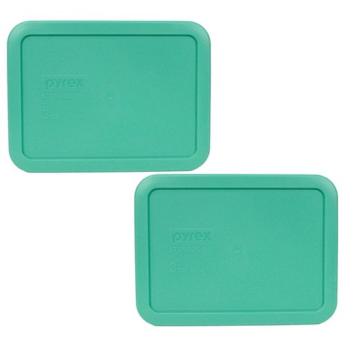 Pyrex Rectangular 3 Cup (750ml) Plastic Storage Cover (2, Green)