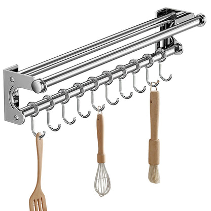 semofcen Kitchen Utensil Holder Hanger 30/40/50CM Stainless Steel Multifunctional Slide Rail Hook Space Saving Utensil Rack No Drilling Kitchen Rail for Hanging Cooking Utensils Mugs Spoons