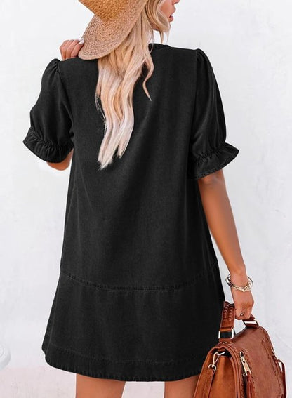 Dokotoo Women's Denim Dress 2026 Babydoll Dress Casual Ruffle Short Sleeve Button Jean Dresses