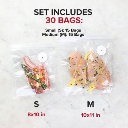 Chef Preserve Reusable Vacuum Sealer Bags - 30 BPA-Free Food Storage Bags | Odor-Resistant & Leak-Proof