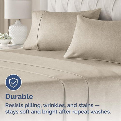 King Pillow Cases Set of 4 | Ultra Soft Hotel Quality Covers - Wrinkle Free & Fade Resistant - Heathered Beige