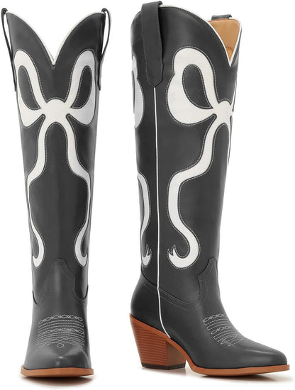 Skiennix Cowgirl Knee-High Pink Cowboy Boots - Stylish Footwear for Women