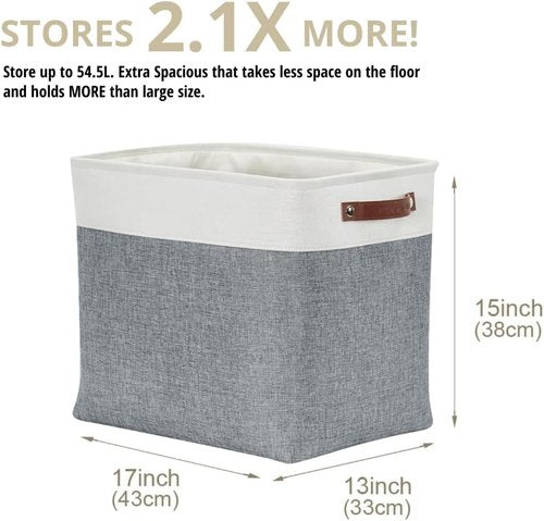 DECOMOMO Extra Large Storage Baskets - 54.5L Fabric Bins for Organizing Linen Closet | Slate Grey & White, 3 Pack