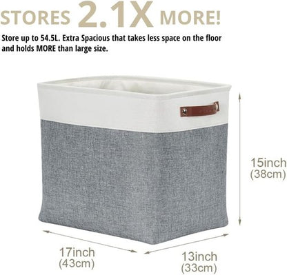 DECOMOMO Extra Large Storage Baskets - 54.5L Fabric Bins for Organizing Linen Closet | Slate Grey & White, 3 Pack