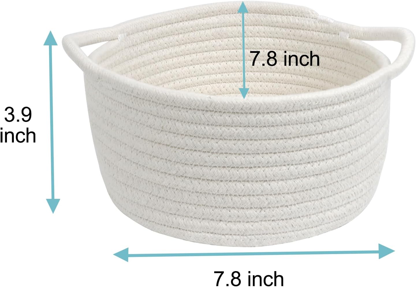 Small Woven Basket with Handle - Cute White Storage Bin for Organizing | Cotton Rope Nursery Gift Basket