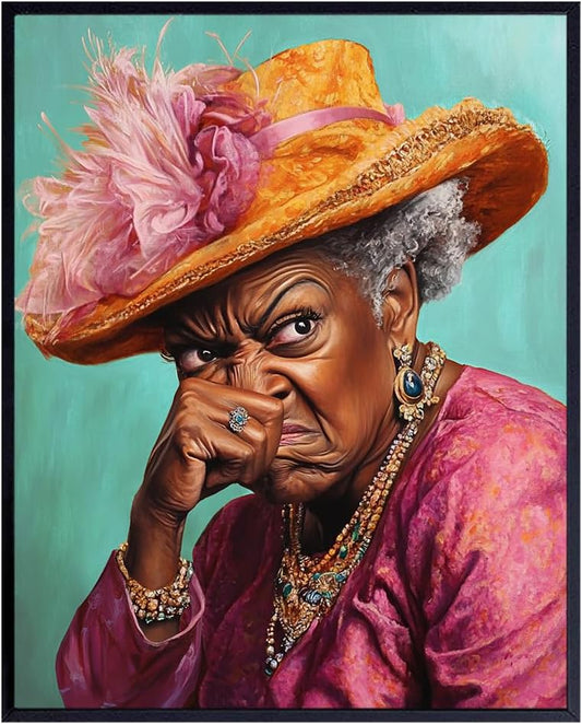 Black Woman Bathroom Art | Humorous African American Decor - Trendy Wall Art for Restrooms
