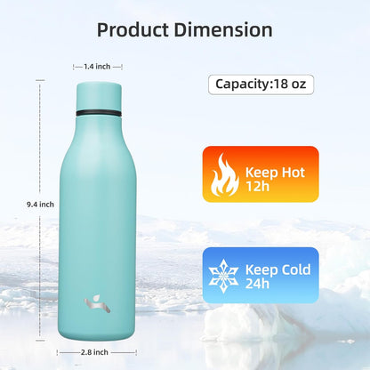 Skiennix Insulated Water Bottle - 18 oz Double Wall Stainless Steel Flask with Strap | Turquoise