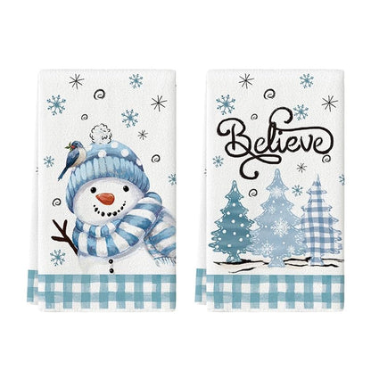 Artoid Mode Blue Beige Snowman Christmas Kitchen Towels, Set of 2 18x26 Inches
