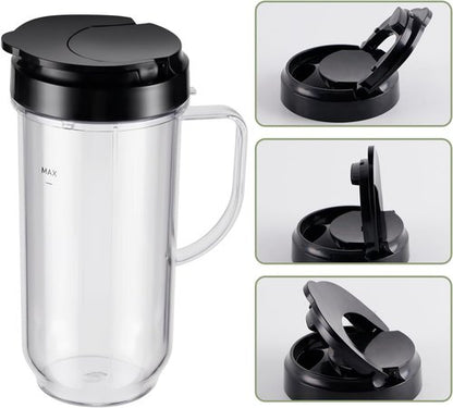 Magic Bullet 22oz Tall Mug Cups - 4-Piece Set with Flip-Top To-Go Lids for MB1001 Blender