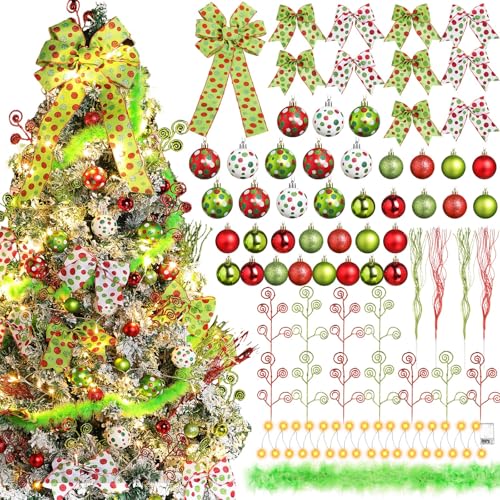 Christmas Ornament Set with 70 Decorations Including Balls Bows & LED - Classic