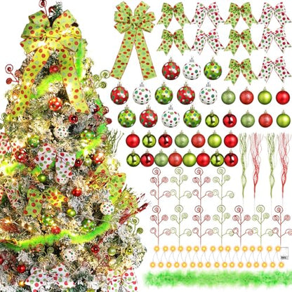 Christmas Ornament Set with 70 Decorations Including Balls Bows & LED - Classic