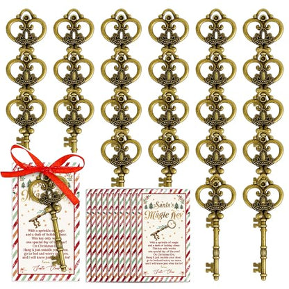 24 Sets Santa’s Magic Key with Card & Ribbon - No Chimney Christmas Ornament - Holiday Tradition Metal Key Decoration - Variation of THIS listing