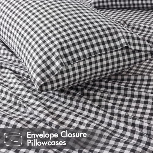 Plaid Full Bed Sheet Set with Deep Pockets - Black and White Gingham