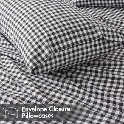 Plaid Full Bed Sheet Set with Deep Pockets - Black and White Gingham